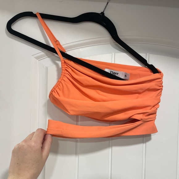 Tiger Mist Orange One Shoulder Spaghetti Strap Crop Top - Picture 2 of 4